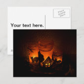 ルミナリーとこうもりの登場するハロウィン黒猫 ポストカード (正面/裏面)