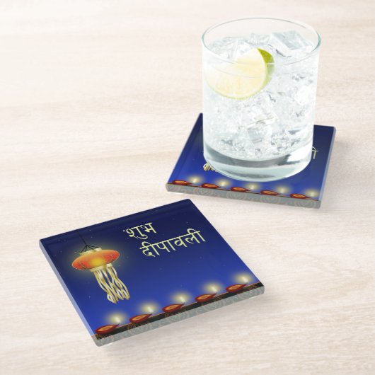 ルミナンスDiwaliランプ – ガラスコースター (アングル)