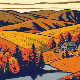 ルラルパノラマインウォームパステルカラーズカントリースタイル ポスター