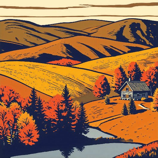 ルラルパノラマインウォームパステルカラーズカントリースタイル ポスター