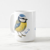 ルリチョウのマグカップ、水彩画の庭の鳥アート コーヒーマグカップ (正面左)