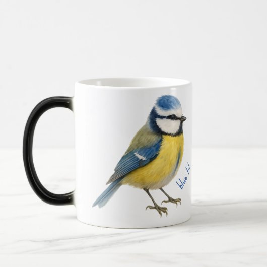 ルリチョウのマグカップ、水彩画の庭の鳥アート モーフィングマグカップ (左)