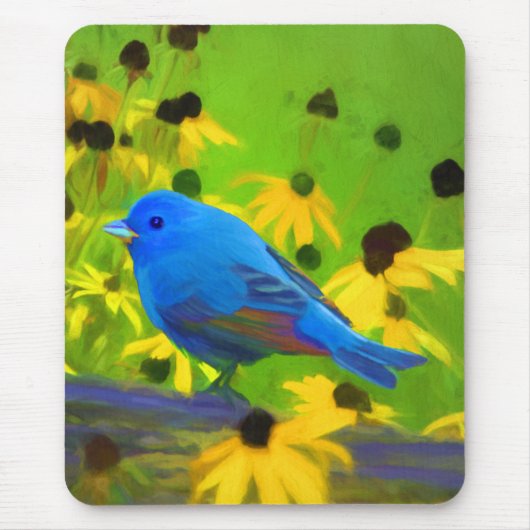 ルリノジコの絵画 - オリジナルバードアート マウスパッド (正面)