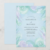 ルリ色とくすんだライラックの花のウェディング 招待状 (正面/裏面)