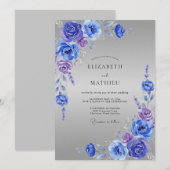 ルリ色とコバルトブルーのバラの結婚式 招待状 (正面/裏面)