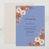 ルリ色のくすんだテラコッタの芍薬の結婚式 招待状 (正面/裏面)