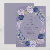 ルリ色の紫陽花のリースの結婚式 招待状 (正面/裏面)