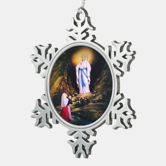 ルルドの我々のレディーバイリタニーレーン スノーフレークピューターオーナメント (右)