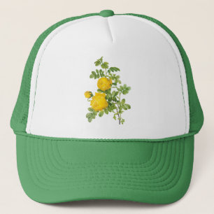 ルルドゥー作のビンテージ風の黄色いバラの花 キャップ