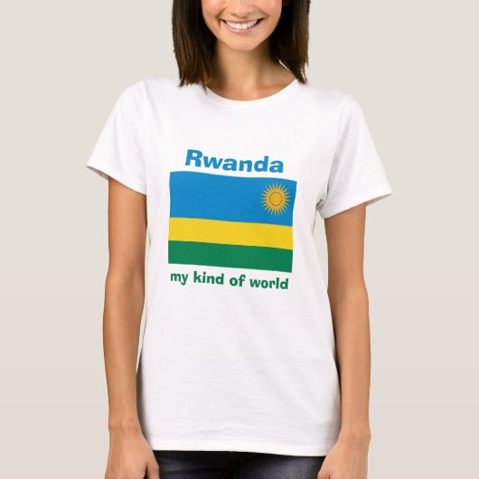 ルワンダの旗+地図+テキストTシャツ Tシャツ (正面)