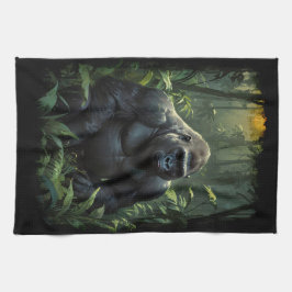 ルワンダジャングルのシルバーバックゴリラ キッチンタオル