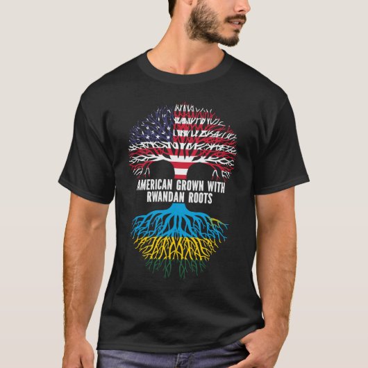 ルワンダルーツ米国国旗で育ったアメリカ人 Tシャツ (正面)