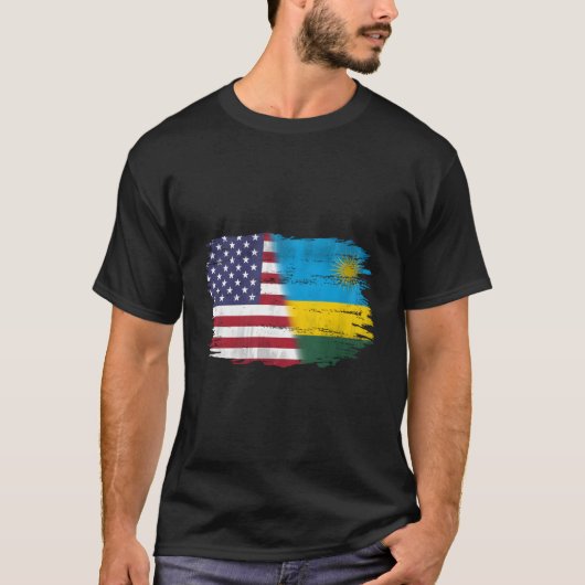 ルワンダヴィンテージとルワンダ国旗を持つアメリカ人 Tシャツ (正面)