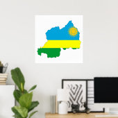 ルワンダ国旗の地図の記号 ポスター (ホームオフィス)