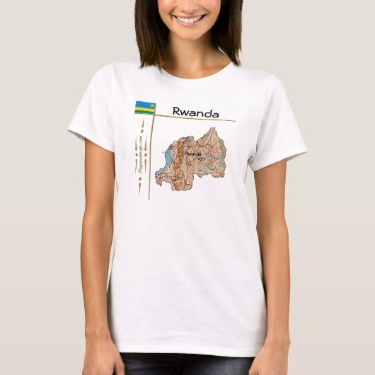 ルワンダ地図+国旗+タイトルTシャツ Tシャツ (正面)