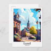 ルンドスウェーデンヴィンテージトラベルポトレイトイラストレーション ポストカード (正面/裏面)