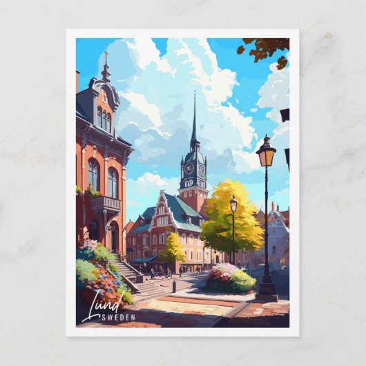 ルンドスウェーデンヴィンテージ旅行イラストレーション ポストカード (正面)