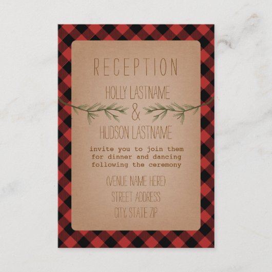 ルンバジャックのプラッド・エバーグリーン・ウェディング・レセプション エンクロージャーカード (正面)