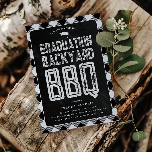 ルンバジャック ブラック プリント BBQ 卒業パーティー 招待状