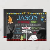 ルンバージャックキャンピング第1誕生日パーティーの招待 招待状 (正面/裏面)