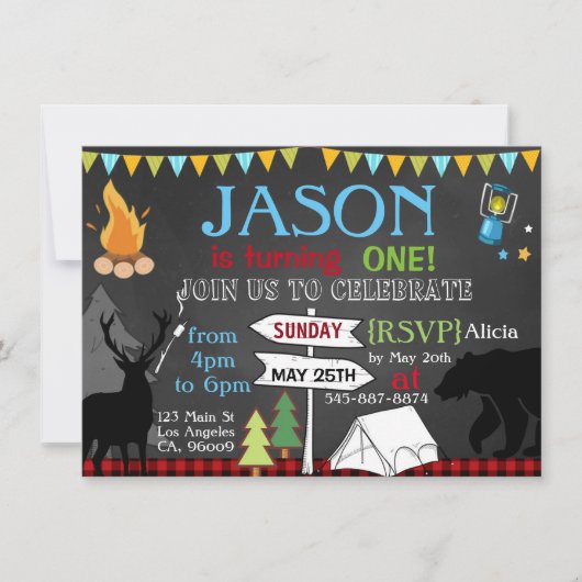 ルンバージャックキャンピング第1誕生日パーティーの招待 招待状 (正面)