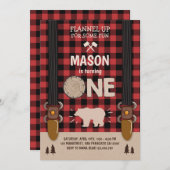 ルンバージャック誕生日招待状ウッドランドプライドレッド 招待状 (正面/裏面)