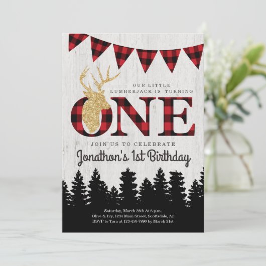 ルンバージャッパーソナライズされたクテーマボーイズファースト誕生日 招待状 (スタンド正面)