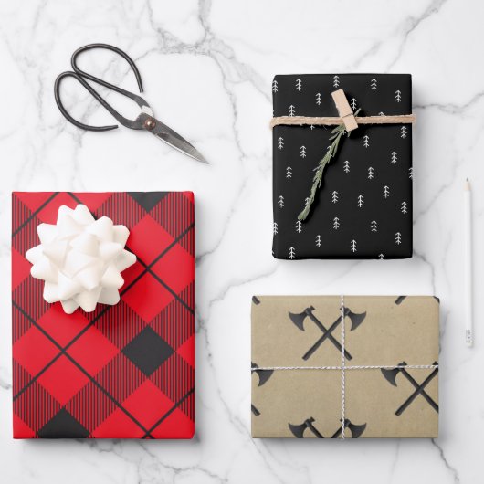 ルンバ素朴ジャックプレイド|クリスマスツリーと軸 ラッピングペーパーシート (正面)