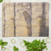 ルーアン大聖堂、調和ブルー金ゴールドバイクロードモネ キッチンタオル (折り畳み)