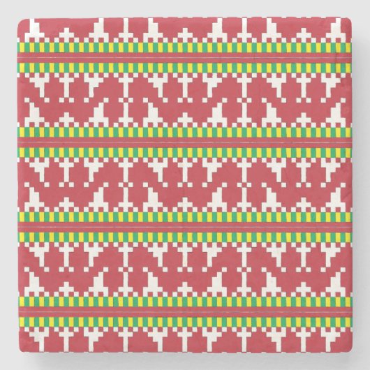 ルーカバ赤と白フォークアート幾何学パターンI ストーンコースター (正面)