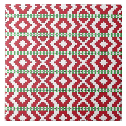 ルーカヴァレッドとグリーンフォークアート幾何学模様II タイル (正面)