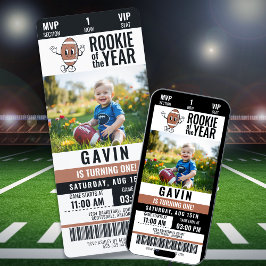 ルーキーの年のレトロなフットボール写真の誕生日 招待状