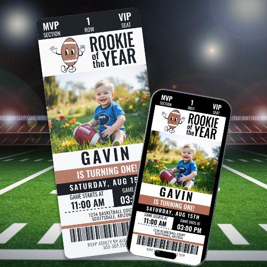 ルーキーの年のレトロなフットボール写真の誕生日 招待状