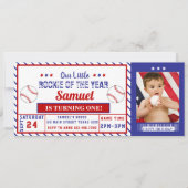 ルーキーの年1歳の誕生日の野球チケット写真 招待状 (正面)