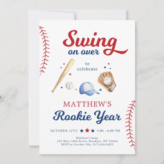 ルーキーイヤー野球初誕生日 招待状 (正面)