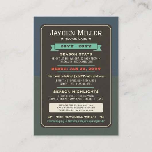 ルーキーイヤー野球第1期バースデートレーディングカード コーリングカード (裏面)