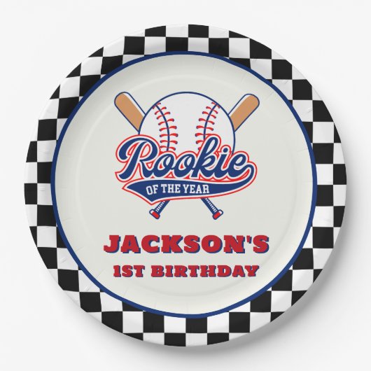 ルーキーオブザイヤーパーソナライズされた野球誕生日 ペーパープレート (正面)