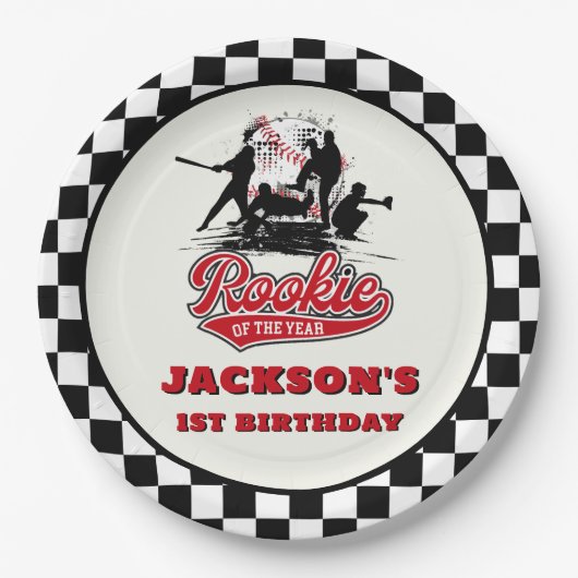 ルーキーオブザイヤーパーソナライズされた野球誕生日 ペーパープレート (正面)
