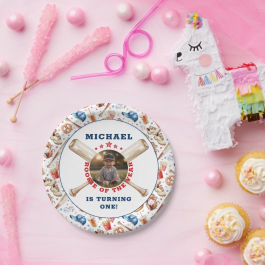 ルーキーオブザイヤー水彩野球誕生日 ペーパープレート (パーティー)