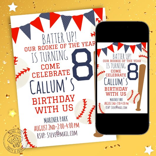ルーキーオブザイヤー野球誕生日招待状 招待状