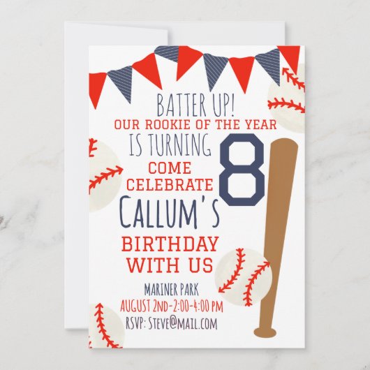 ルーキーオブザイヤー野球誕生日招待状 招待状 (正面)