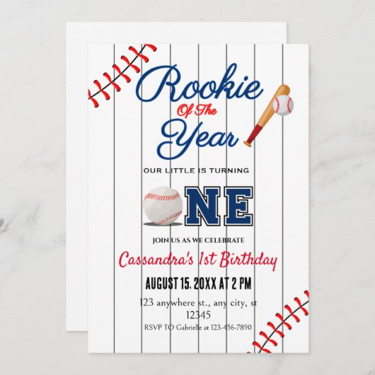 ルーキーオブザイヤー1歳の誕生日パーティの招待状 招待状 (正面/裏面)