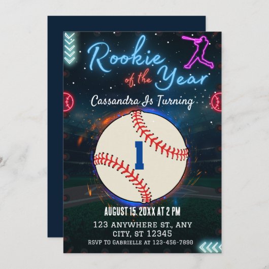 ルーキーオブザイヤー1歳の誕生日パーティの招待状 招待状 (正面/裏面)