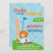 ルーキーオブザイヤー 野球 1歳の誕生日パーティー 招待状 (正面/裏面)