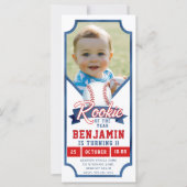 ルーキーベースボールフォトブルーボーイワンバースデー招待状 (正面)