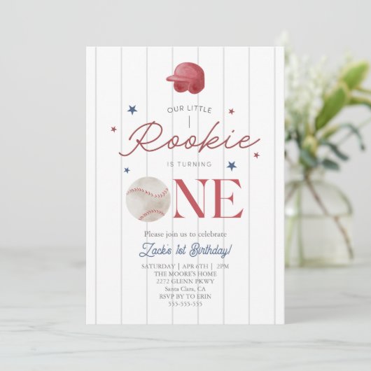 ルーキー野球帽ボーイズ1歳の誕生日 招待状 (スタンド正面)