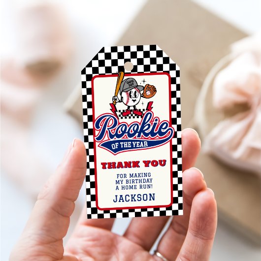 ルーキー・オブ・ザ・イヤー野球カスタムの誕生日パーティー ギフトタグ