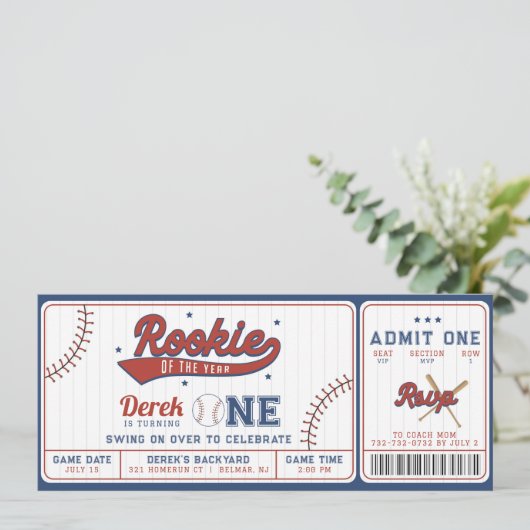 ルーキー・オブ・ザ・イヤー1歳の誕生日チケット招待状 招待状 (スタンド正面)