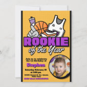 ルーキー・オブ・ザ・イヤー - バスケットボールと写真付き 招待状 (正面)