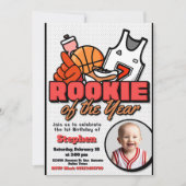ルーキー・オブ・ザ・イヤー – ボーイファースト誕生日バスケットボール 招待状 (正面)